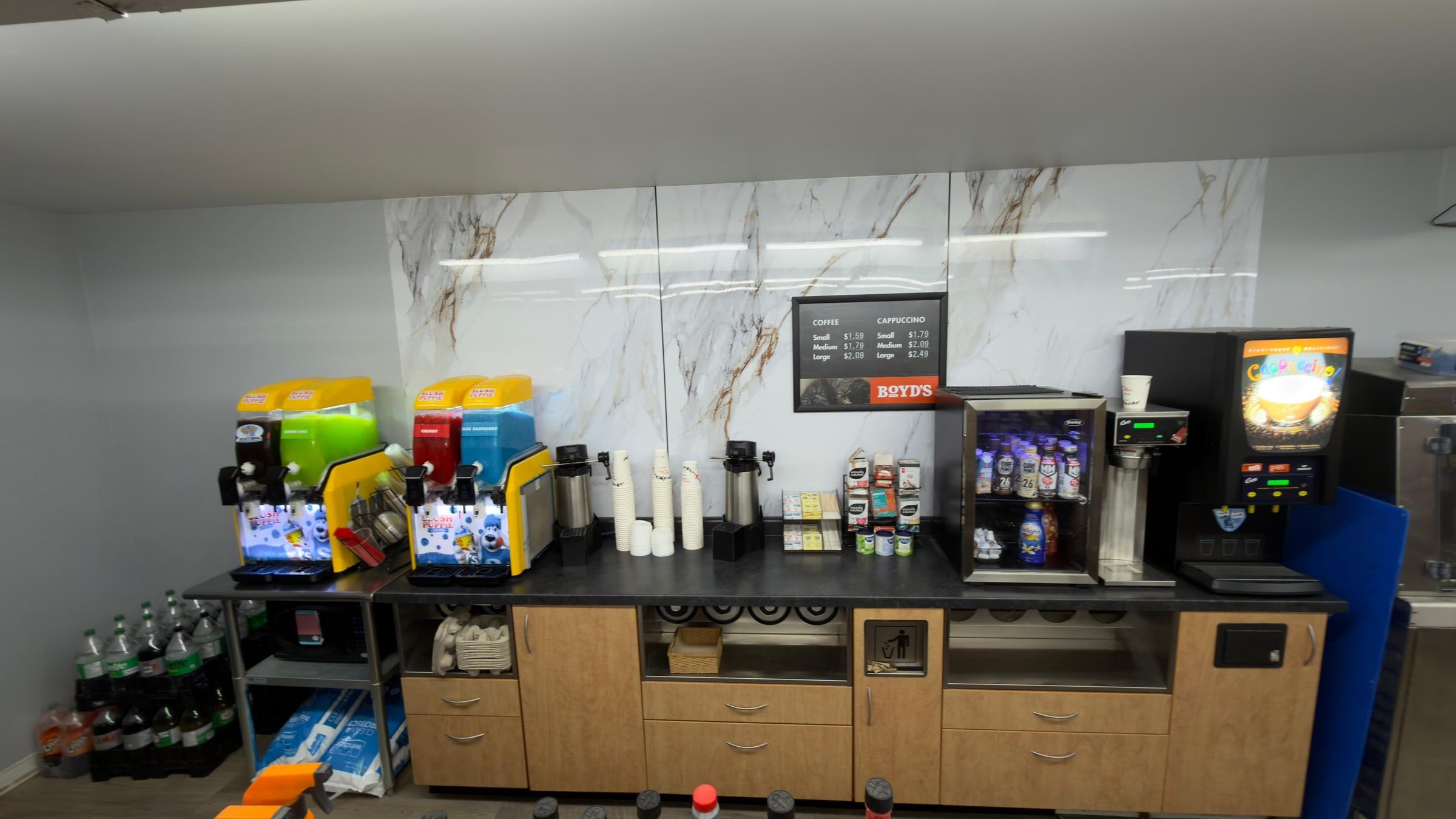 The Boyd’s coffee and Slush Puppie station