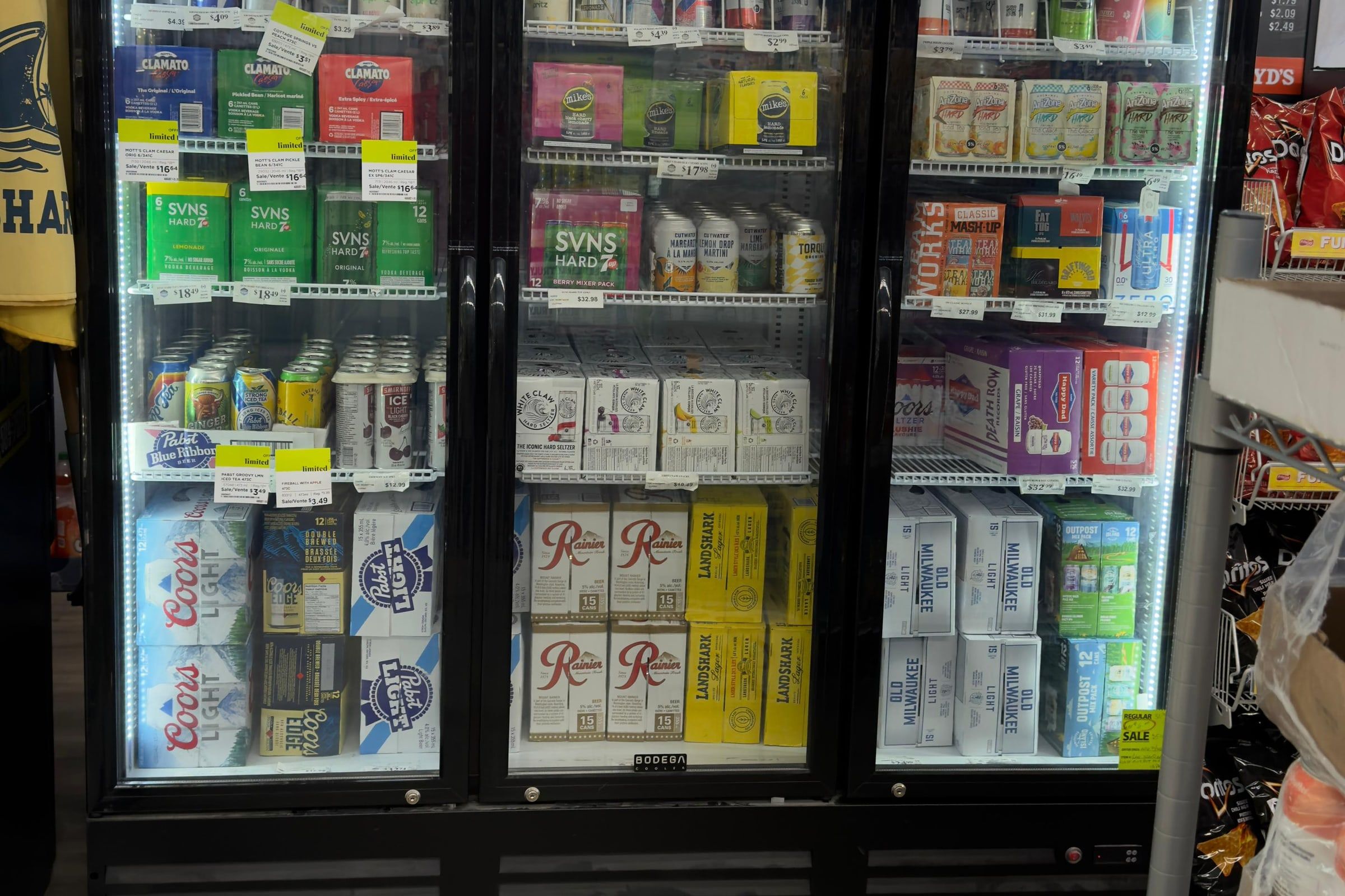 The cold beer cooler — lager, light beer, seltzers and coolers by the case
