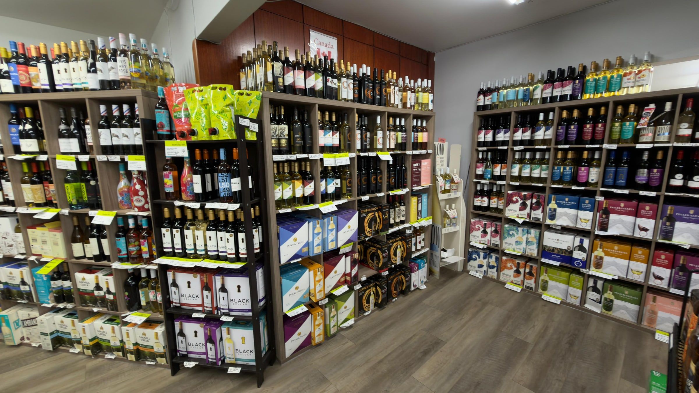 The wine room at Garven Convenience, shelved wall to wall